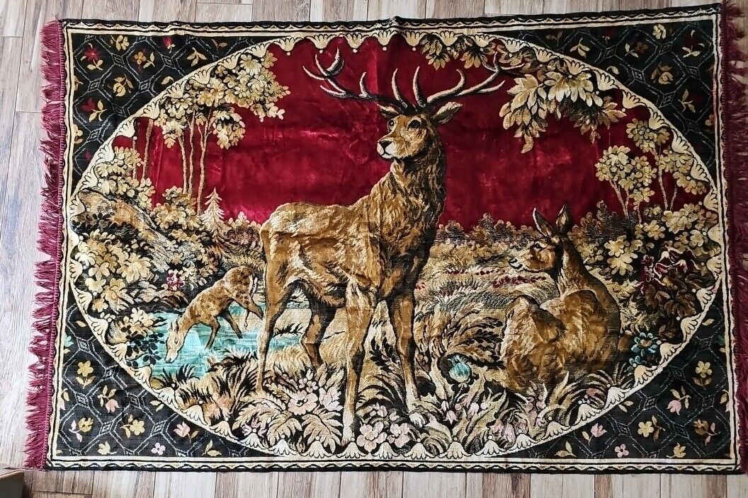 Deer Forest Stream Scene Rug Or Wall Hanging Tapestry 66\