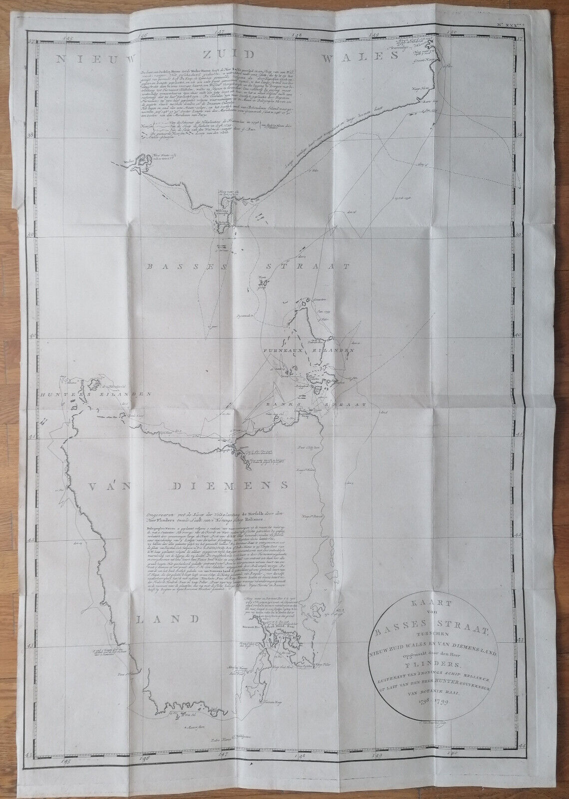 Huge Important Map Bass Strait Australia Tasmania - Original Map J. Cook - 1795