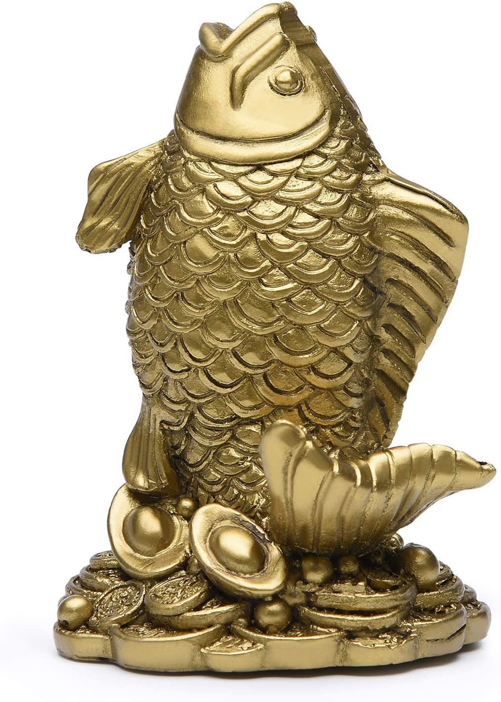 Resin Feng Shui Fish Statue Wealth Carp Treasure Good Fortune Lucky Auspicious H