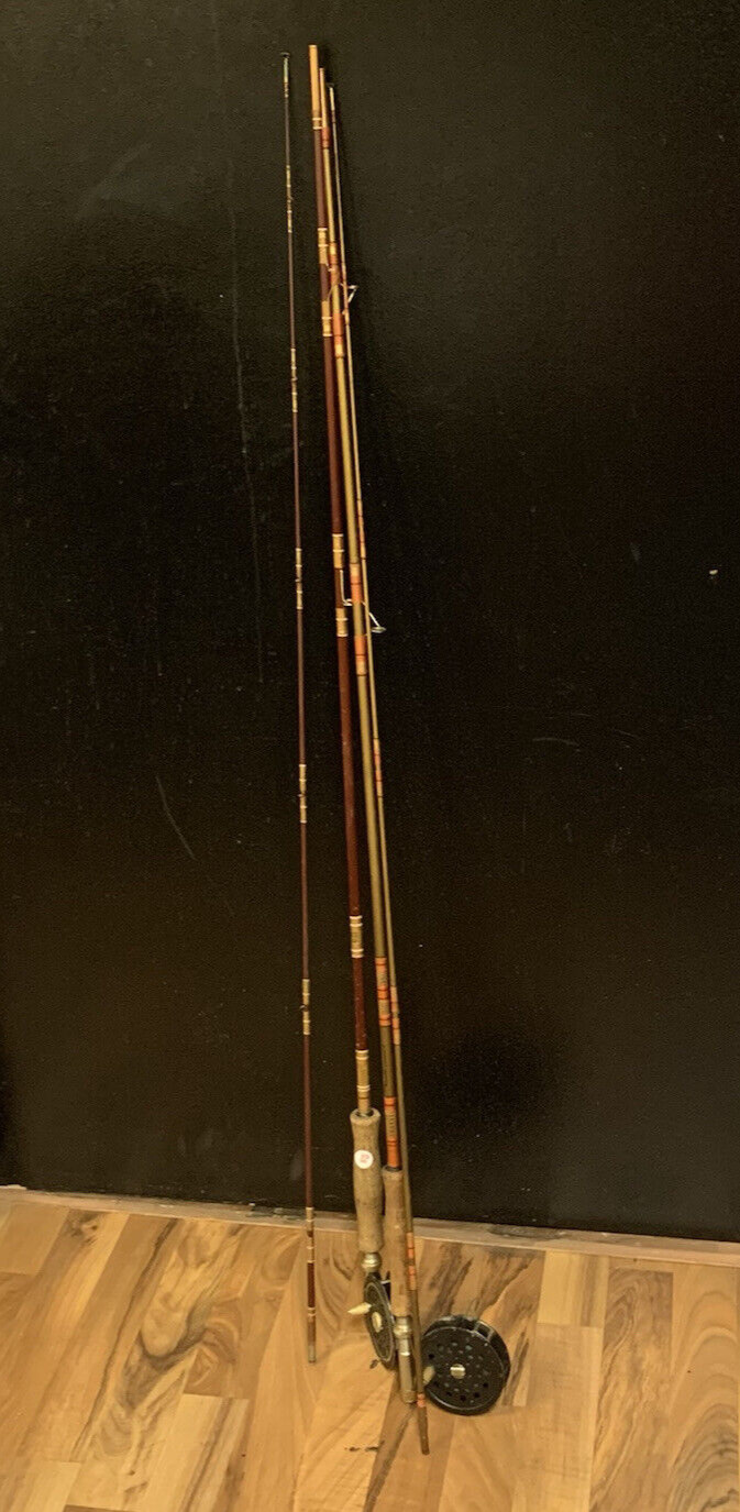 2 Vintage Fishing Rod Poles Reels - 7 ft - Actionrod Tubular #4280 Glass