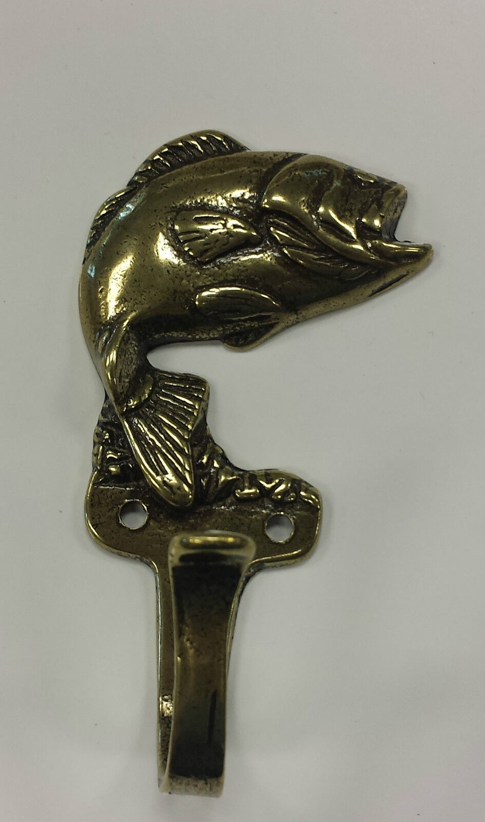 SOLID BRASS BASS FISH COAT HOOK figure with brass screws (A3)