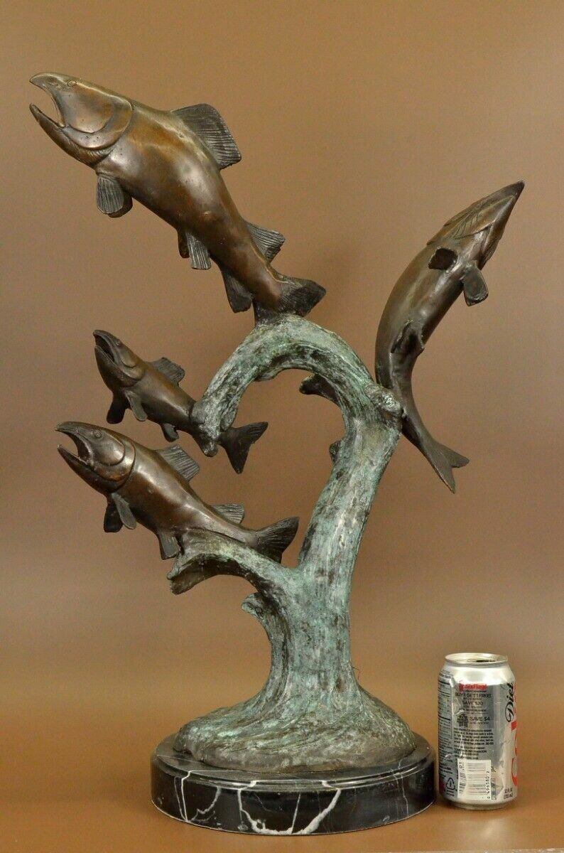 Bronze Jumping Trout Salmon Fish River Statue Figurine Sculpture Hand Made Sale