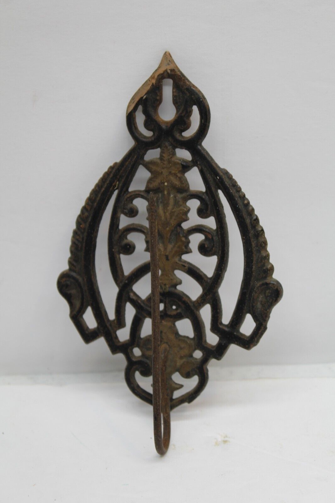 Antique Ornate Cast Iron Wall Mount Bill Receipt Holder w/Spike Hook