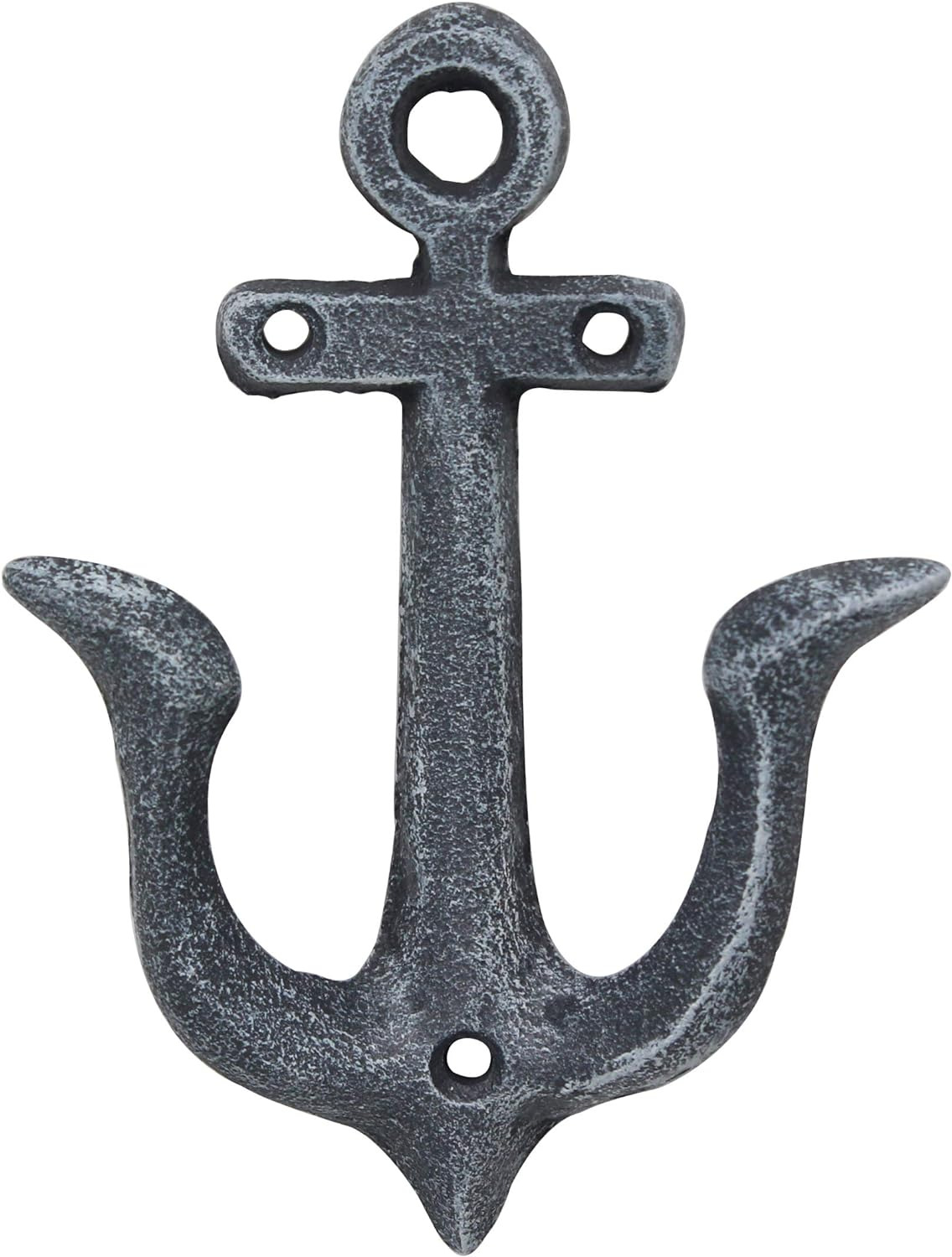 Antique Pewter Silver Cast Iron Anchor Double Wall Hook, Rustic Nautical Design,