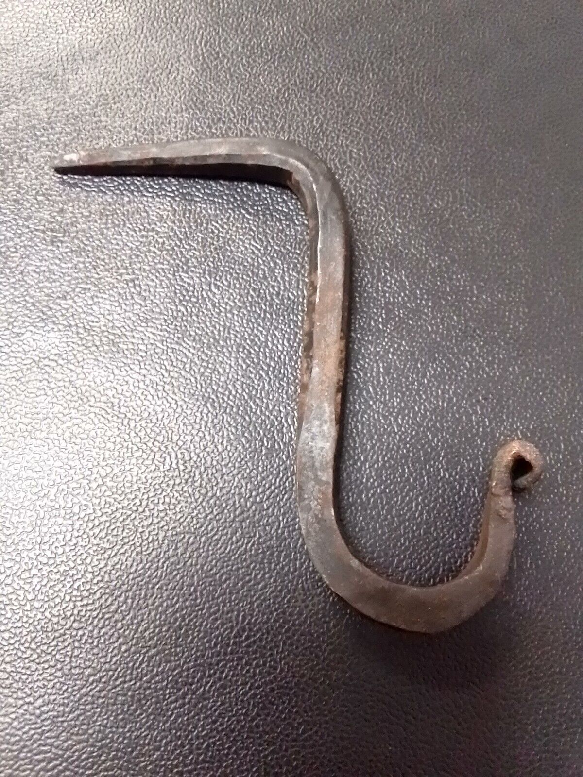 antique Hand Forged Iron Spike nail on HOOK drive in rusty barn hook