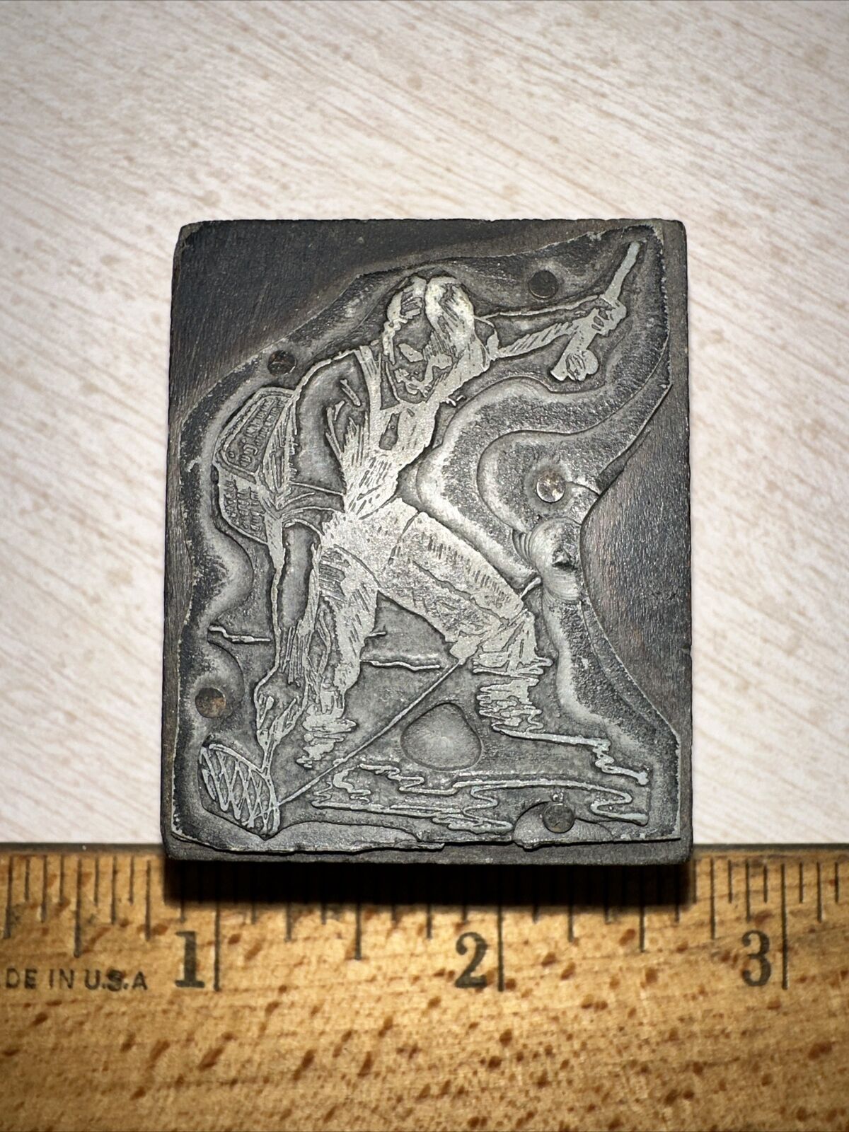 Printing Block “ Man Trout Fishing In A Stream “ Nice Details