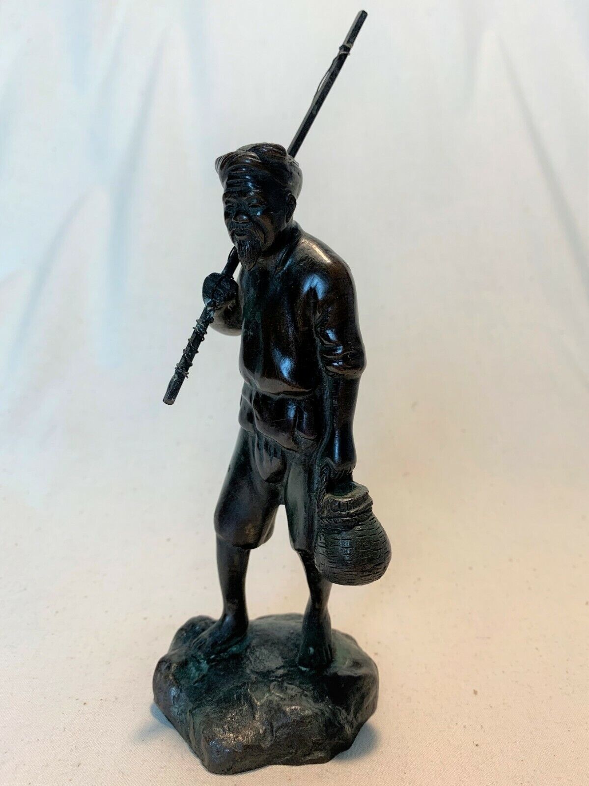 RARE SOUTHEAST ANNAM FRENCH INDOCHINA BRONZE STATUE FISHERMAN EARLY 20TH CENTURY