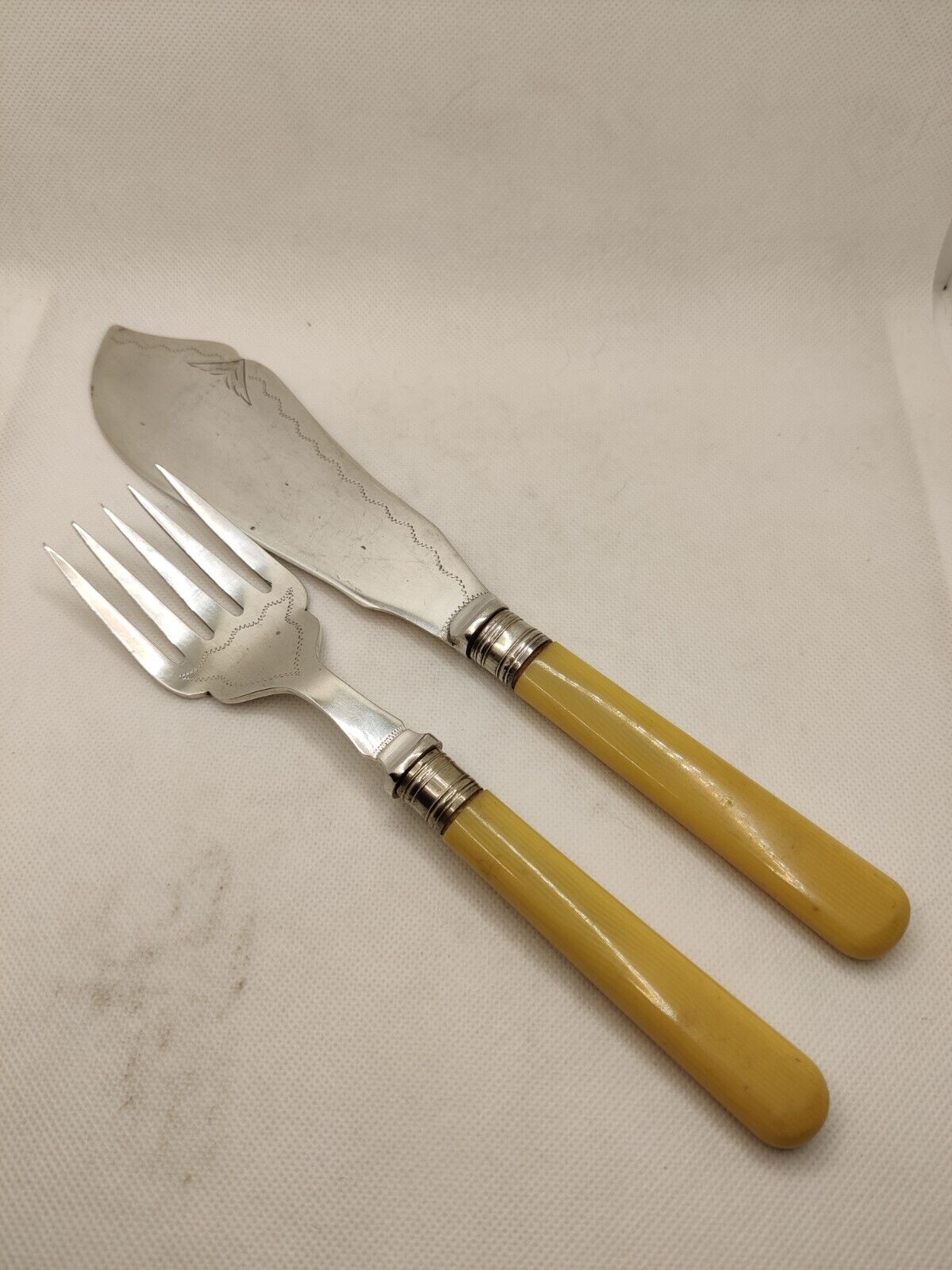 Vintage Silver Plated Serving Fish Knife and Fork Set | Faux Bone Handle