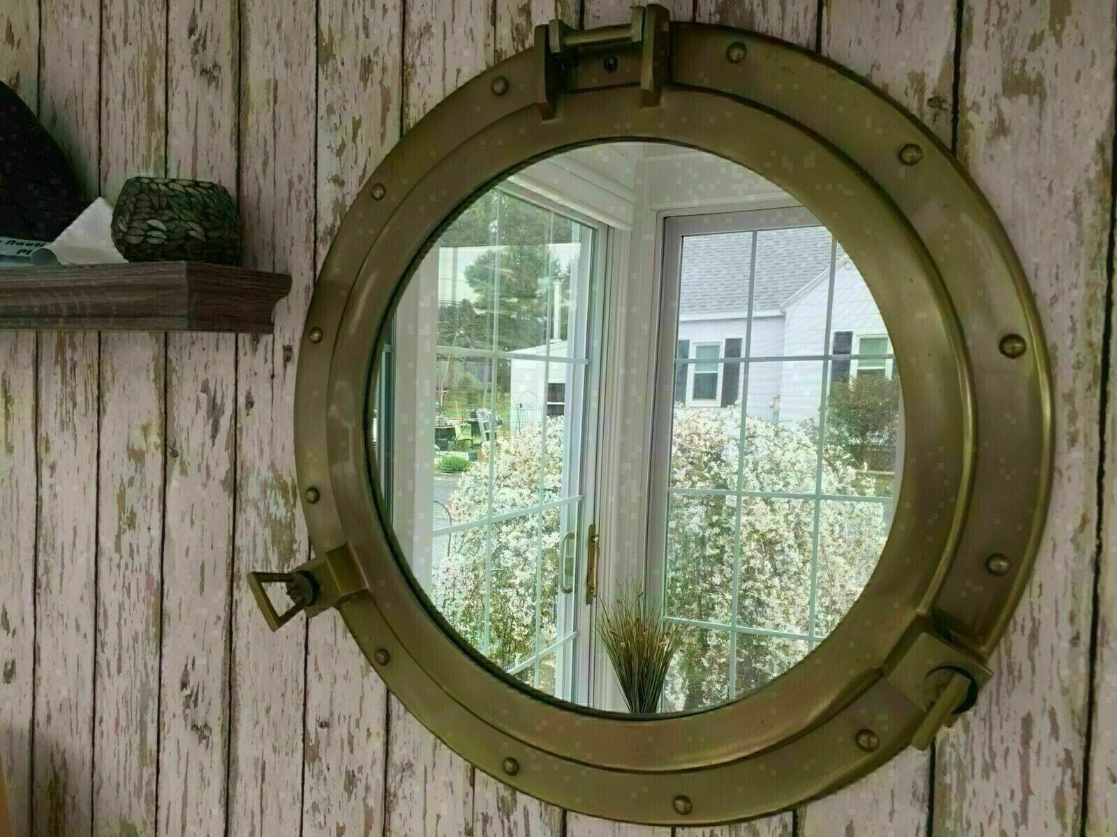Brass Antique 24 inch Canal Boat Porthole-Window Ship Round Glass Wall Decor