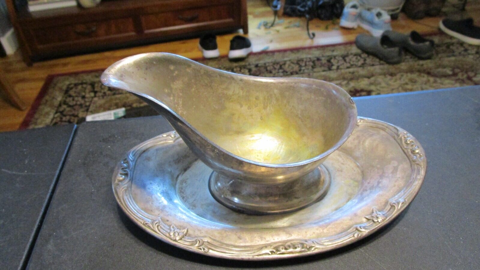 Vintage Silverplate Gravy/Sauce Boat with Attached Plate/Tray. Watson WP 130