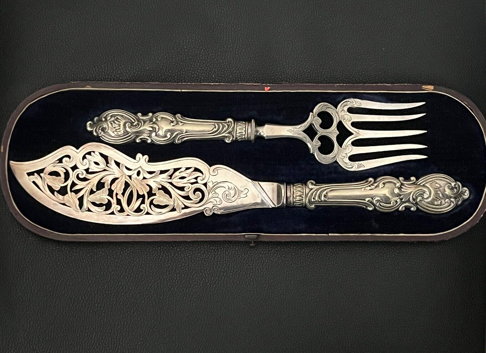 Silver Engraved Fish Serving Set, Knife & Fork