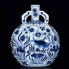Chinese Blue&White Porcelain Hand Painted Fish Algae Pattern Flat Vase 10900 picture