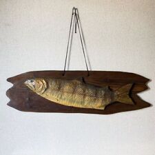 JAPANESE Fish Ornament Wood Carving ART Japan VINTAGE Old salmon 158r picture
