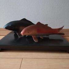 Carp Fish Metal statue 9.8 & 8.6 inch Width Japanese Metalwork Figurine picture