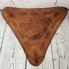 Hand Tooled Embossed Leather Tripod Saddle Folding Stool Cover ONLY Fish Fishing picture