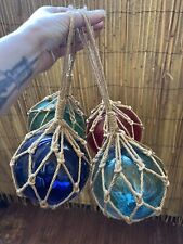 Mid century tiki style hanging Japanese glass fishing floats set of 4  picture