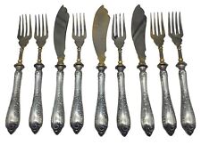 ANTIQUE Sterling Silver Handled Fish Forks & Knives Set NO MONOGRAM picture
