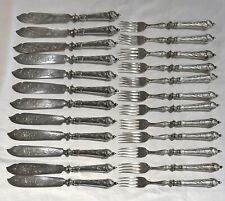 German 800 Silver Fish Service for Twelve. Engraved Blades. M.H. Wilkers & Sohne picture