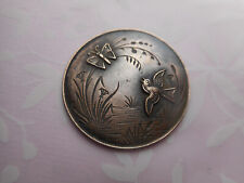 Bird Chasing Butterfly Over Water Like Stream Lake Vintage Brass Button 1-1/16