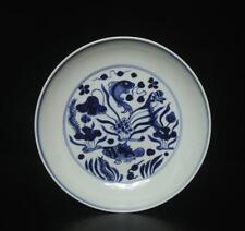 Yongle Old Signed Antique Chinese Blue & White Porcelain Dish w/ fish picture