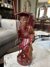 Antique Vintage Chinese Carving Asian Fisherman Fish Rod 12” picture