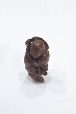 Chinese Carved Netsuke Wood Boy & Fish picture