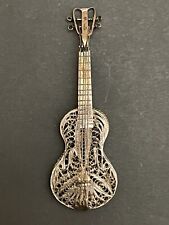 Vintage Art Deco Silver Filigree ~ Miniature Bass Guitar & Stand ~ Very Detailed picture