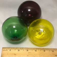 Japanese Handblown Glass Fishing Net Float Ball Lot Purple Yellow Green Buoy 3