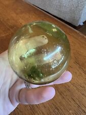 Vintage Yellow Green Japanese Hand Blown Glass Float Ball Globe Buoy 3