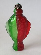 Chinese Glass Mid-20th Century Dual-Colored Red Green Fish Snuff Bottle picture