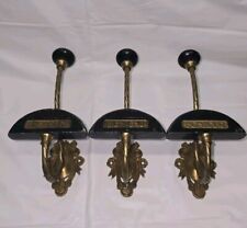 Antique French Brass And Slate Coat & Hat Hook Rare Large Tavern Style Set Of 3  picture