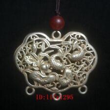 1.8 inch Old Chinese Tibet Silver Carving Fish lotus Flower Pendant Collection picture