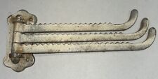 Vintage Nickel Brass Folding Triple Saw Tooth Wall Hook Coat Hat White Chippy picture