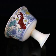8.3 CM rare China wu cai porcelain cup Lotus fish Tall feet Wine glass picture