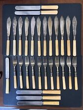 Vintage-Victorian fish flatware 29 Pieces Of Sheffield Yellow Handles Very Old picture