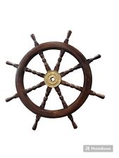 34 Inch Wooden Ship Steering Wheel Pirate Décor Wooden Brass Finishing Wall Boat picture