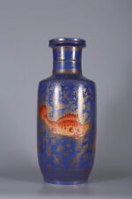 Fine Chinese Hand Painting Offering Blue Porcelain Fish Vase picture