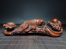 Collection Chinese Vintage Boxwood Beautiful Carving Lotus Fish Ruyi Statue Art picture