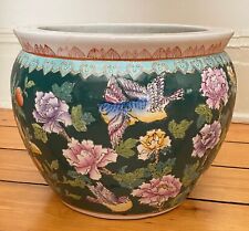 Vintage Large Porcelain Asian Fish Bowl Planter Pot Vase Koi Chinoiserie Floral picture