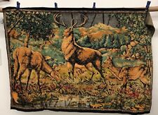 Vintage Velvet Tapestry Wall Hanging Carpet Deer Family Stream Wildlife Wall Han picture