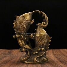 9'' brass sculpture home feng shui wealth animal fish statue picture
