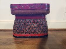 Vintage Chinese Woven Bamboo  Basket With Painted Red Trim Fish Design  picture