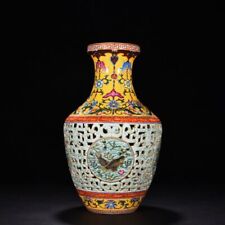 16“China exquisite porcelain QingQianlong Enamel color Fish algae pattern bottle picture