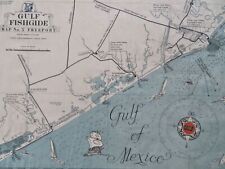 Freeport Texas Gulf of Mexico Redfish Trout 1940's U.S. cartoon fishing map picture