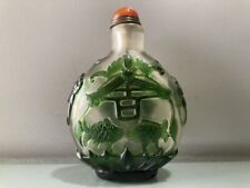 Chinese Bat Fish Carved Peking Overlay Glass Snuff Bottle picture
