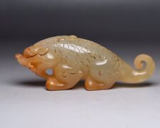 Collection Chinese Natural Hetian Jade Carved Dragon Fish Statue Figurines Art picture
