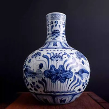 Beautiful Chinese Hand Painting Blue&white Porcelain Fish Globular Shape Vase picture