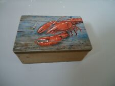 Lobster Wooden Box Treasure Chest / Shell Fish Crab Fishing Tackle Trinket Gift picture