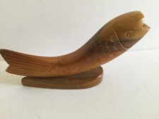 Vintage Wooden Fish Pencil Holder, Hand Carved Fish Figurine, picture