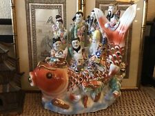 Vintage Chinese Porcelain Figurine Statue LARGE Figural Koi Fish Polychrome Rare picture
